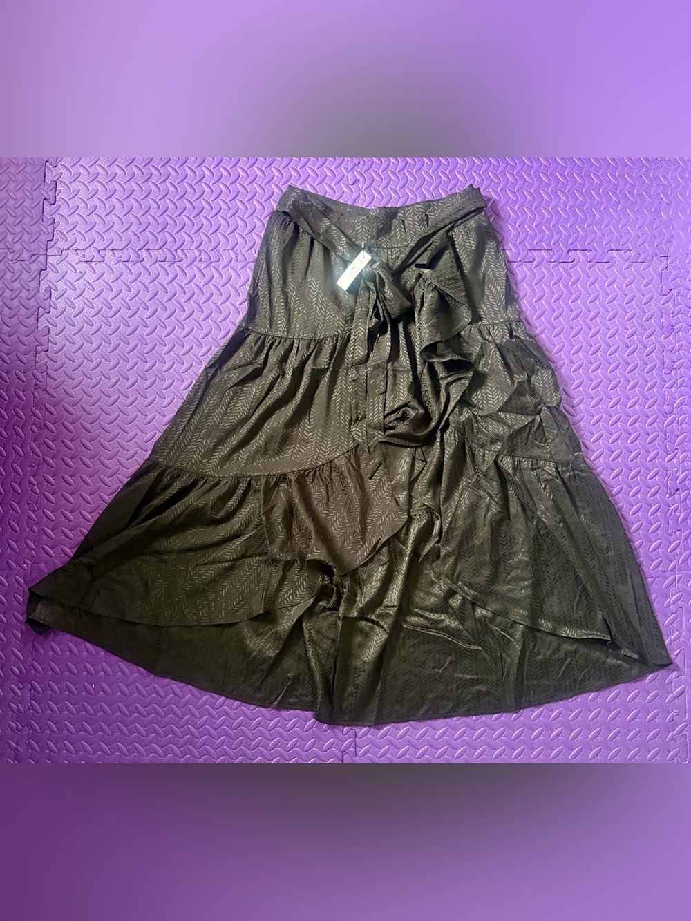 Express Black Textured Tiered Skirt with Tie Waist